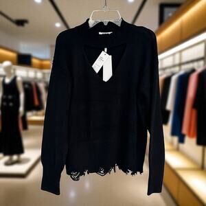 525 America Born in BKLYN Distressed Mock Neck Sweater – Size S – Black NWT